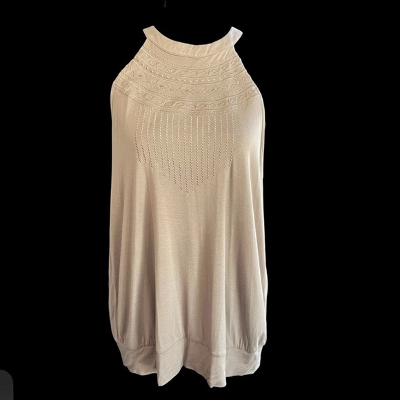 Halter Top Women’s Cable & Gauge Embroidery Sleeveless Banded Waist Taupe Sz XL - Picture 1 of 5